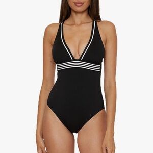 New Trina Turk Women's Monaco One Piece Swimsuit, Plunge Neck, Bathing Suit